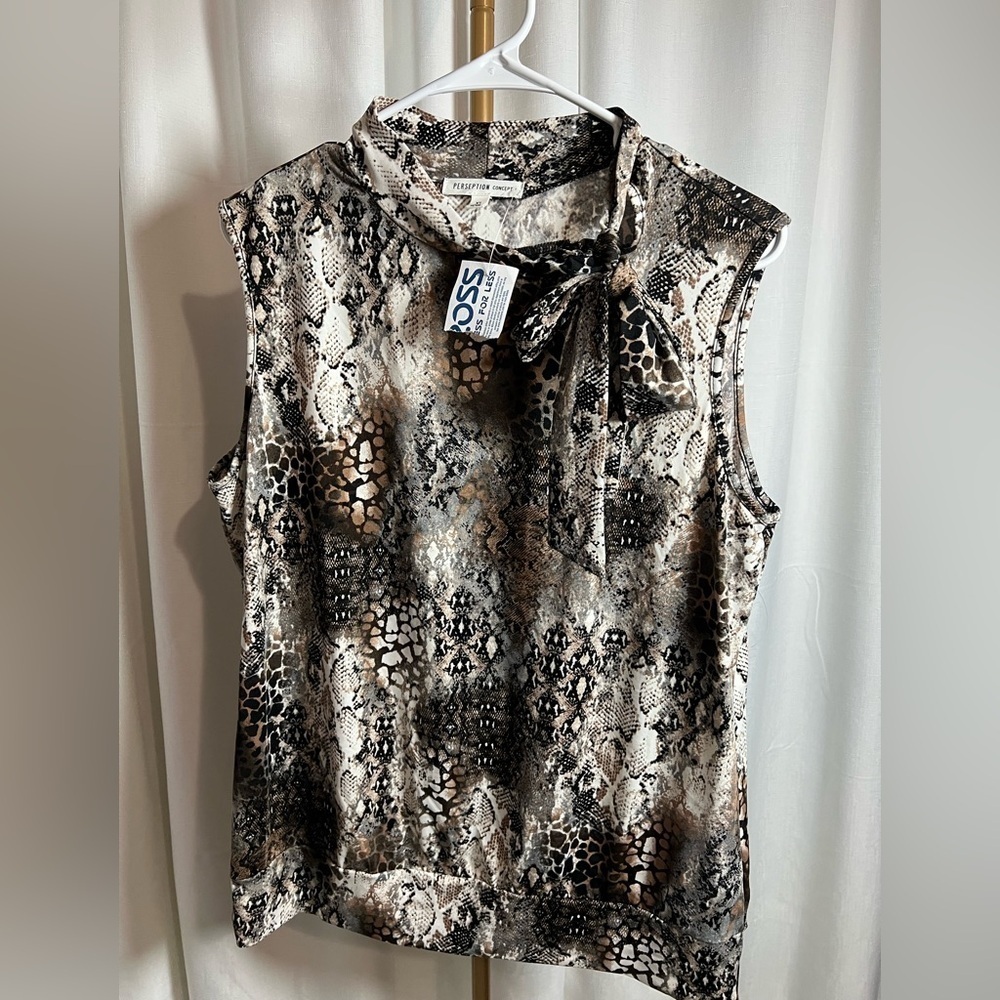 Perseption Concept Animal Print Sleeveless Tie Front Blouse